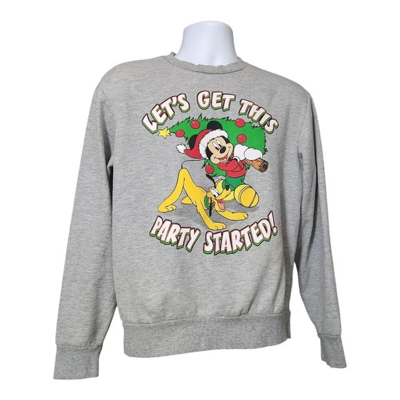 Disney Tops - Disney‎ Christmas Mickey & Pluto Gray Crew Neck Sweatshirt Small